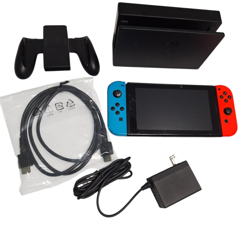 Nintendo Switch Console with Neon Red and Blue Joy-Con
